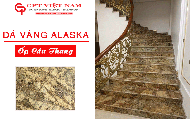 Đá vàng alaska hay còn được gọi là alaska gold ốp lát cầu thang rất đẹp